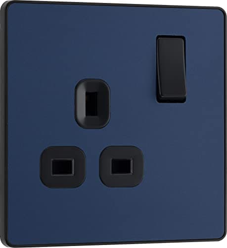 Image of BG Electrical Single Switched Power Plug Wall Socket, Screwless Front Plate, Round Edges, Evolve, Matt Blue, 13A, PCDDB21B