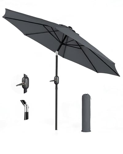 Image of KEPLIN 2.3m Tilting Parasol – Crank & Tilt Outdoor Umbrella with Protective Cover, 180gsm UPF 50+ Polyester Canopy, Steel Frame for Patio, Garden & Balcony