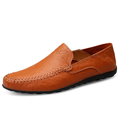 Image of Mens Loafers Leather Driving Shoes-Breathable Flat Casual Business Shoes Red Brown UK 12