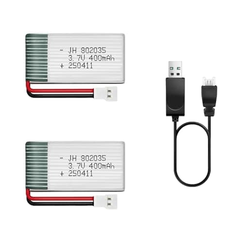 Image of HAWK'S WORK 2 Pcs 3.7V Lipo Battery, 400 mAh Rechargeable Lithium Polymer Battery for RC Plane Helicopter Drone All Models & Toys (MX2.0 Connector)