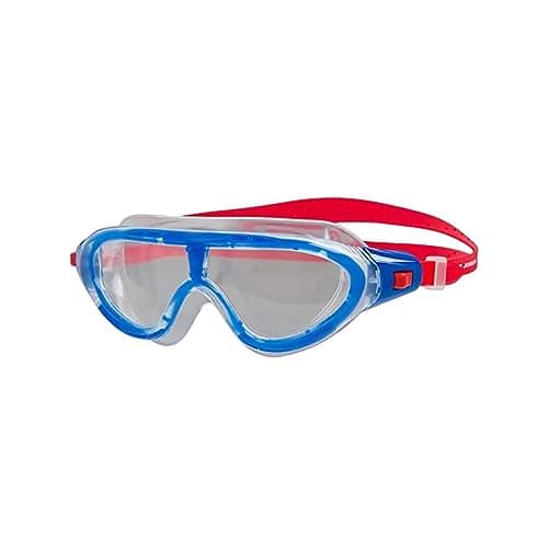 Image of Speedo Unisex-Youth Biofuse Rift Swimming Goggles | Swimming Mask | Anti-fog | Easy Adjustment | Anti-leak Goggles, Lava Red/Beautiful Blue/Clear, One Size