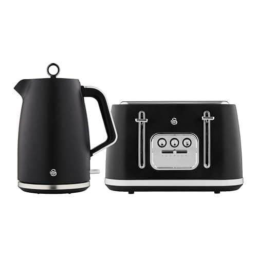 Image of Swan Serenity Kitchen Set, 1.7L Kettle & 4 Slice Toaster, Black, SK14017BLK & ST19024BLK