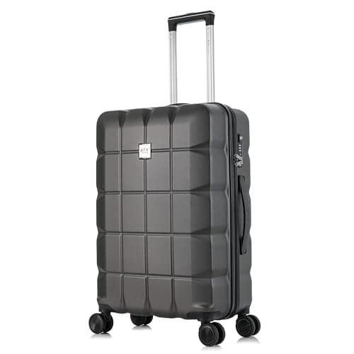 Image of ATX Luggage Medium Suitcase on 4 Dual Spinner Wheels Super Lightweight ABS Hard Shell Hold Check in with Built-in TSA Lock (Gun Metal Grey, 65Liter)
