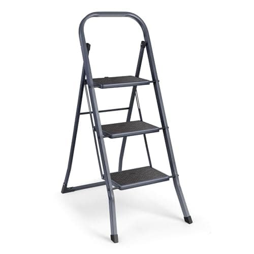 Image of VonHaus 3 Step Ladder – Premium Quality Folding Step Ladder for DIY and Gardening - Anti Slip Feet, Easy to Store Ladder, 150KG Max Capacity - Durable Steel