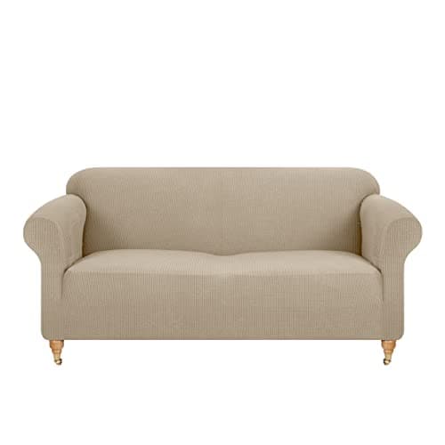 Image of viceroy bedding PREMIUM STRETCH Thick Sofa Covers 1/2/3/4 Seater Sofa Furniture Protector EASY FIT ELASTIC Jacquard Fabric Couch Settee Slipcover BONUS SIDE STORAGE POCKET (Beige, 3 Seater)