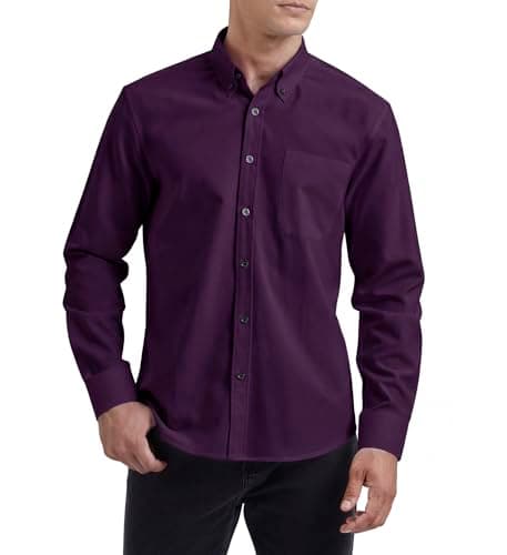 Image of HISDERN Men's Oxford Shirt Purple Long Sleeve Button Down Shirts Casual Smart Shirt with Pocket for Formal Business Regular Fit 3XL