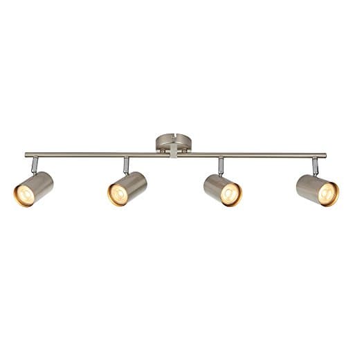 Image of Arezzo Modern 4 Way Decorative Satin Nickel Finish GU10 LED Compatible Adjustable Dimmable Ceiling Spotlight Bar Track Lighting