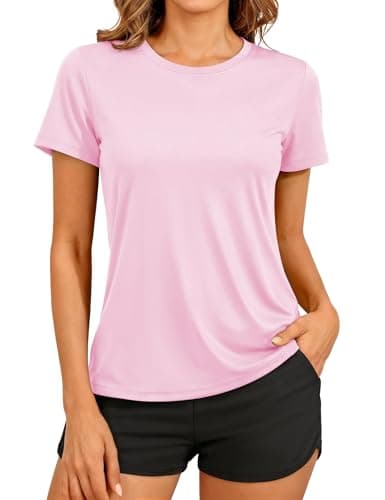 Image of TACVASEN Pink T Shirt Women Sport Tops Short Sleeve Gym Running Yoga Shirts Quick Dry Breathable Training Lightweight Tee Shirts (S, Pink)