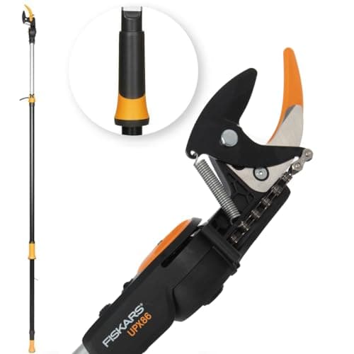 Image of Fiskars PowerGear X Telescopic Tree Pruner UPX86, Non-stick Coated, Steel Blade/Aluminium Handle, Length 2.4 - 4 m, Black/Orange, 1023624