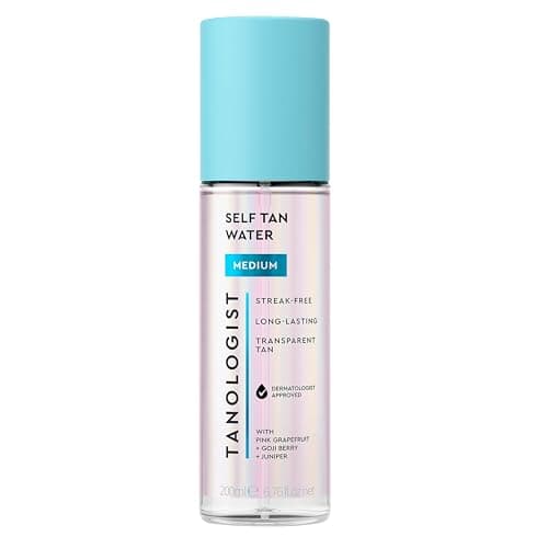 Image of Tanologist Mini Self Tan Water Medium, Clear, Travel Size Tanning Mist, Streak-Free, Natural Bronze Glow, No Fake Tan Smell, Skincare Infused, Lightweight, Dermatologist Tested,100ml