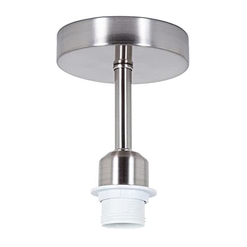 Image of Happy Homewares Brushed Satin Nickel Ceiling Light Fitting for Industrial Style Light Bulbs | 12cm x 17cm | Suitable for Lamp Shades with E27 Lamp Holder
