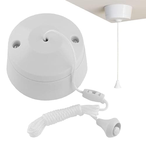 Image of Body-Plus Pull Cord Switch – White Ceiling Mounted Round Pull cord with 1.5M Long String, Ideal for Bathroom, Toilet, Kitchen, and Basement Use, 240V Durable Design, 1 Way