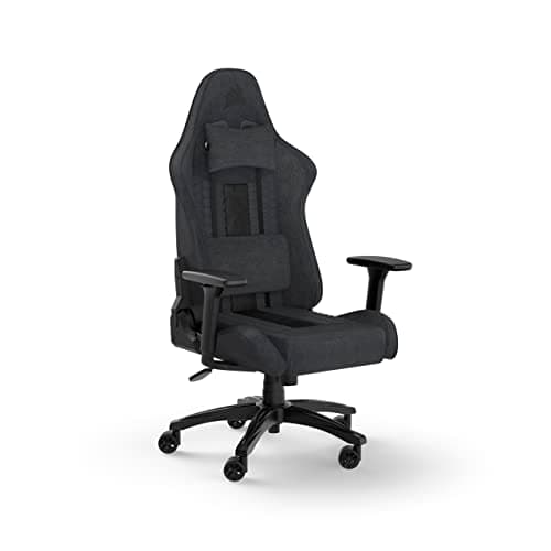 Image of Corsair TC100 RELAXED Gaming Chair - Fabric - Racing-Inspired Design - Lumbar Pillow - Detachable Memory Foam Neck Pillow - Adjustable Seat Height - Adjustable Armrests - Grey & Black