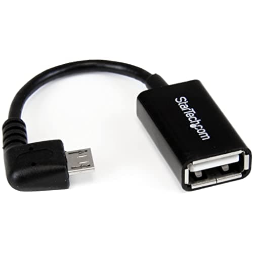 Image of StarTech.com 5in Right Angle Micro USB to USB OTG Host Adapter M/F - Angled Micro USB Male to USB A Female On-The-Go Host Cable Adapter (UUSBOTGRA), Black