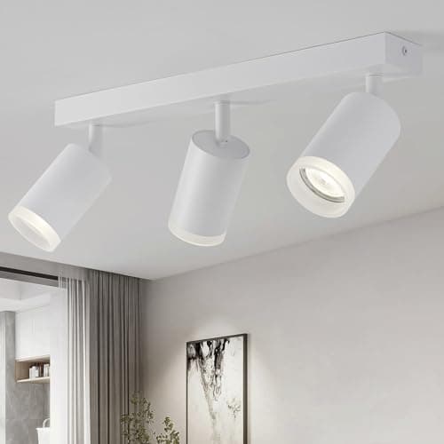 Image of FORCOSO Ceiling Lights Spotlight - 3 Way Spot Lights 350°Adjustable, GU10 White Light Shade Metal Light Fittings Anti-Glare, Industrial Wall Ceiling Lamp for Kitchen Living Room Hallway Bedroom