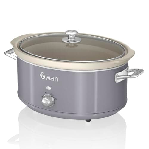 Image of Swan Retro Slow Cooker with 3 Temperature Settings, Keep Warm Function, 6.5L, 320W, Retro Grey, SF17031GRN