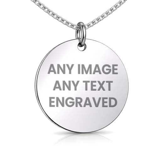 Image of COLUMN Personalised Sterling Silver Necklace Disc Pendant Plain 20mm Jewellery 925 Sterling Silver Engraved Custom Gift +Free Silver Necklace