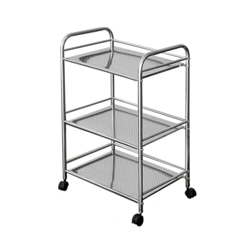 Image of Multibao Stainless Steel 3/4 Tier Trolley Cart Wheels Utility Shelf Storage Rack Kitchen Cart Serving Salon BBQ For Hotels Restaurants (60 * 32 * 76cm 3 Tier)