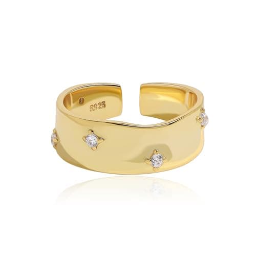 Image of Meissa Chunky Gold Plated Rings for Women Wide Band Dainty Gold Statement Ring Celestial Jewelry Ring Size J1/2-P1/2, Gold