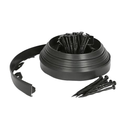 Image of Harbour Housewares 10m Flexible Lawn Edging with 40 Pegs - Black - 4cm Height Plastic Garden Edging Grass Border Flower Bed Stone Path Edge Height 4cm Patio Landscaping Divider Palisade