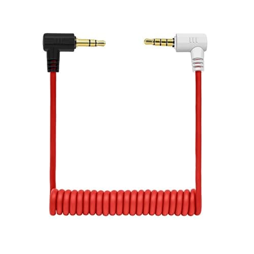 Image of Kmuqshy 3.5mm TRS to TRRS Patch Cable, Coiled TRS to TRRS Patch Cable, Male to Male Right Angle Mic Cord Compatible with Rode SC7 VideoMic BOYA, Connects Smartphones, Tablets for Audio Recording
