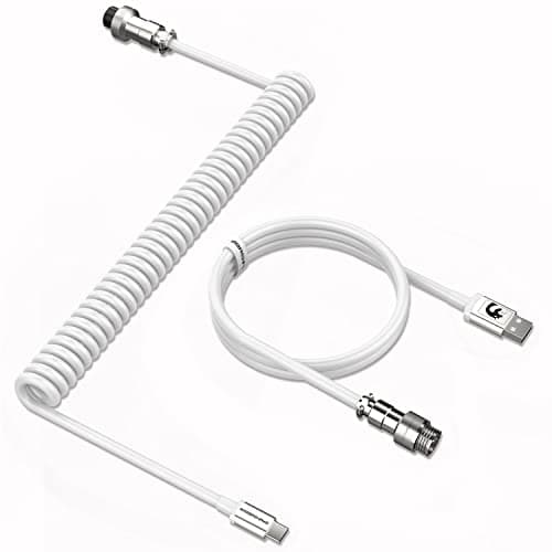 Image of MAMBASNAKE C01 Coiled Keyboard Cable, Pro Custom USB-C Aviator Cable, Type-C to USB-A HyperSpeed Line with 8KHz Return Rate with Metal Aviation Connector for PC Gaming Keyboard-White