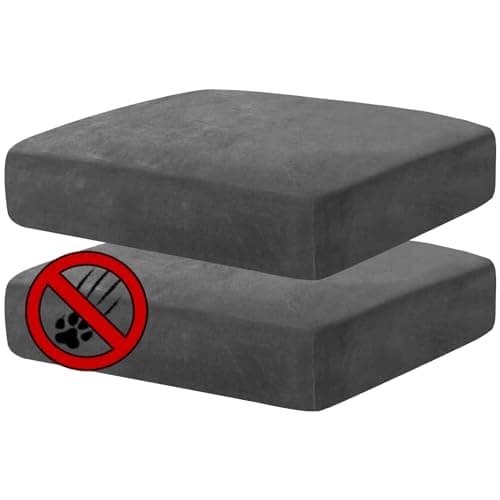 Image of MAXIJIN Velvet Stretch Cushion Covers for Individual Cushions with Elastic Bottom (2 Piece Loveseat Cushion Covers, Grey)