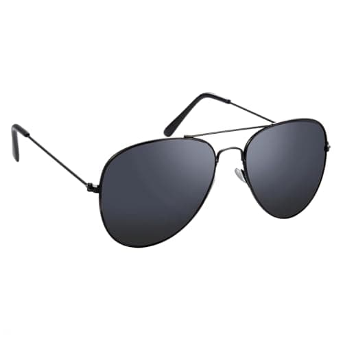 Image of Komonee Pilot Style Designer Sunglasses - Black Frame Black Lens Classic Retro Shades, Unisex Men & Women UV400 Protection Glasses, Great for Cycling Golf Fishing Sports & Holidays
