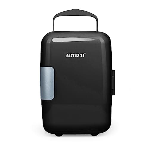 Image of ARTECH 4L Mini Fridge for Bedroom, Portable Refrigerator with AC/DC Power, 6 Can Small Desk Fridge Cooler & Warmer, Tabletop Drinks Fridge for Office, University, Campervan, Car, Skincare & Snacks