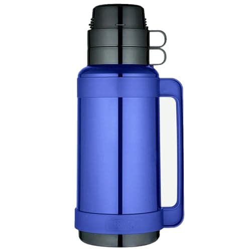Image of Vacuum Flask 1.8L – Insulated Plastic Mondial Thermal Flask for Hot & Cold Drinks | Durable Travel Bottle with Push-Button Lid (Blue)