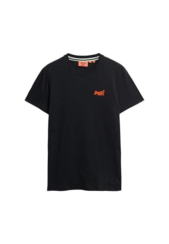 Image of Superdry Men's Essential Organic Cotton T-Shirt with Logo Black/Bright Orange XXL