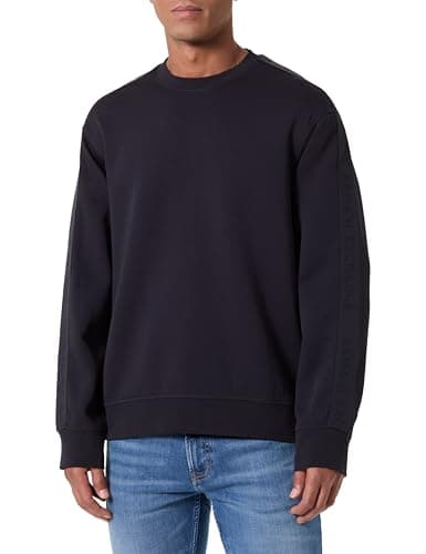 Image of Armani Exchange Men's Essential, Striped, Long Sleeve, Round Collar Sweatshirt, Blue, XL, deep Navy, XL