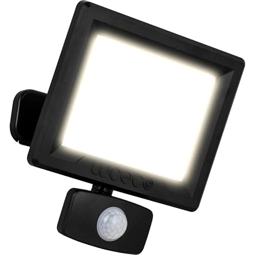 Image of Luceco Outdoor Security LED Floodlight with PIR Motion Sensor for Driveways, Walkways and Gardens, Fit & Tilt Multi-Positioning, Exterior Lighting, Essence, Black, IP65, 30W, 3150lm, 4000K, EFLD30B40P