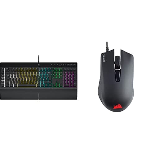 Image of Corsair K55 RGB PRO Wired Membrane Gaming Keyboard QWERTY, Black & Harpoon PRO RGB, FPS/MOBA Optical Gaming Mouse - Black