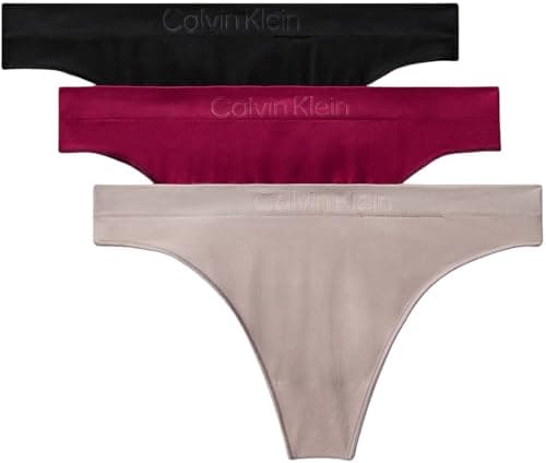 Image of Calvin Klein Women's THONG 3 PK LV00QD5211 Thong, Beige (BLACK/MINK/BEET RED), M