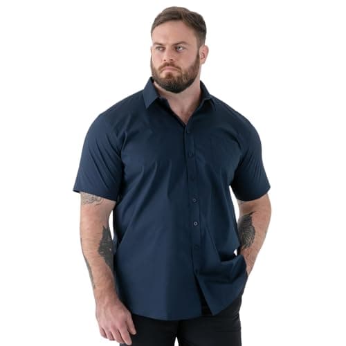 Image of D555 Short Sleeve Stretch Shirt for Men Stain Resistant Non Iron (Lucas) in Navy, 3XL