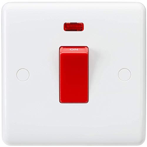 Image of Knightsbridge CU8331N Curved Edge 1 Gang DP Switch and Neon in White with White Rockers, Cooker 45A Red Switch + Neon