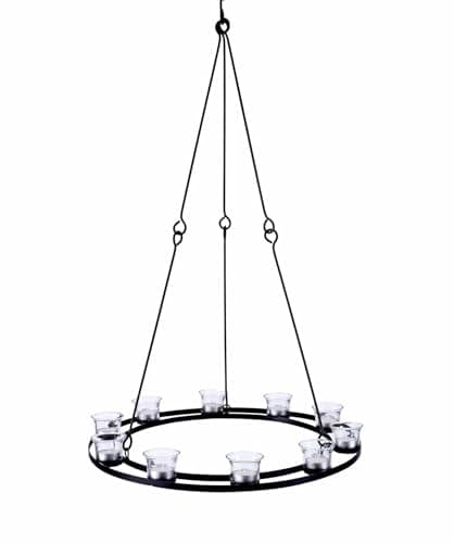 Image of Single Tier Tea Light Chandelier (Black Frame - Clear Glass)
