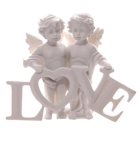 Image of Puckator Cherubs Pair Holding LOVE Letters - Romantic Modern Love Wedding Gift Gifts For Girlfriend - Fairy Fairies Grave Ornaments Figurine - Valentines Day Gifts For Her Him - Home Decor