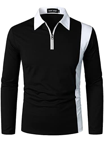 Image of HOOD CREW Men’s Long Sleeve Polo Shirts Golf Shirt Casual Contrasting Color Tennis Top Black