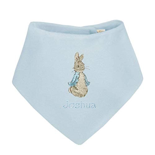 Image of Sew Sew Special Boy’s Personalised Peter The Rabbit Bandana Bib. (Baby blue)