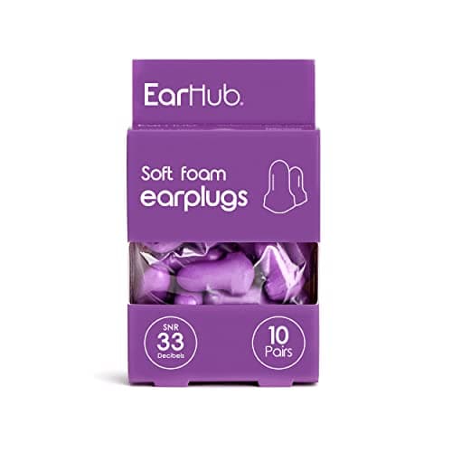Image of EarHub Sleepwell Soft Foam Earplugs, Hearing Protection 33dB, Ear Plugs Best Used for Sleep, Also Used for Travel, Work, Study & Concerts, Purple, 10 Pairs