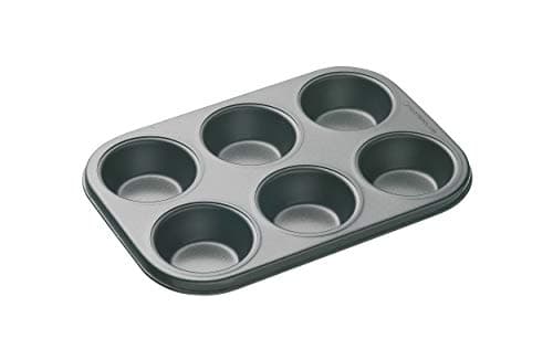 Image of MasterClass KCMCHB6 6 Hole Muffin Tray with PFOA Non Stick, Robust 1mm Carbon Steel, 27 x 18cm Cupcake Tin , Grey