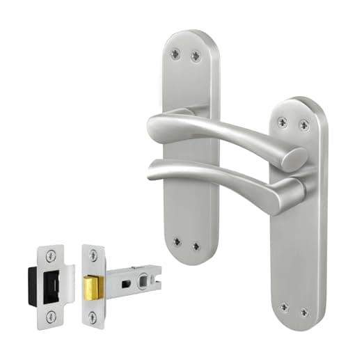 Image of EAI Satin Door Handle Latch Set, 1 Pair of Satin Nickel Internal Lever T-Bar Handles Backplate Latches 64mm - Novoli