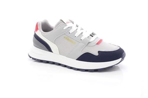 Image of ellesse Mens Riva Runner 1050 Sports Fitness Gym Running Lace Up Sneaker Trainers (White/Grey/Navy, UK Footwear Size System, Adult, Men, Numeric, Medium, 10)