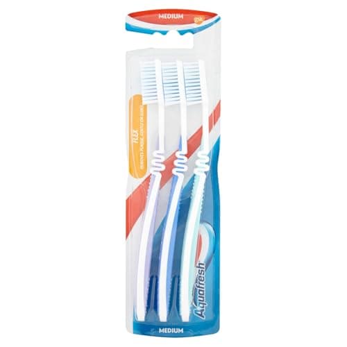Image of Pack of 3 Aquafresh Flex Manual Toothbrush Medium Bristles – Flexible Head for Gentle Gum Care and Effective Plaque Removal.