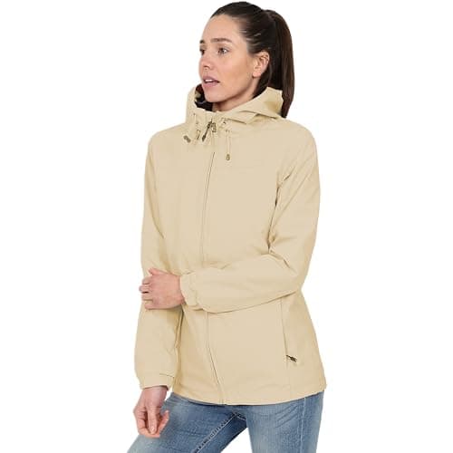 Image of Blu Apparel Women's Waterproof Rain Hooded Jacket Windbreaker Hiking Walking Coat Spring Jackets (UK, Numeric, 14, Regular, Regular, Beige)