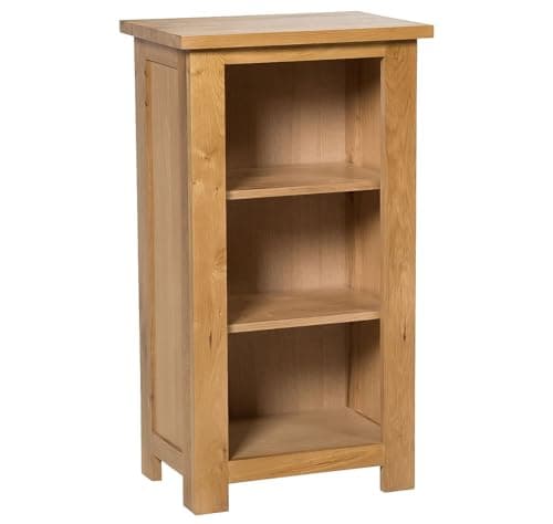 Image of Hallowood Furniture Waverly Oak Bookcase, Solid Oak Furniture Narrow Book Shelf with 2 Adjustable Shelves, Light Oak Low Bookshelf, Small Shelf Unit for Bedroom, Home Office, Living Room