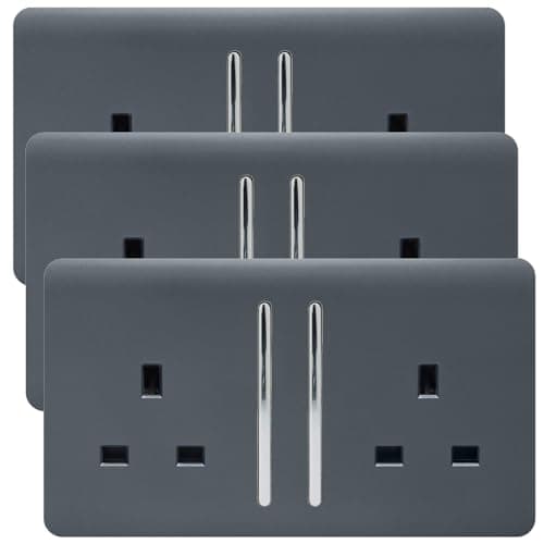 Image of Trendi Switch ART-SKT213L**-P3 2 Gang Artistic Modern Glossy 13 Amp Switched Plug Socket Warm Grey (3 Pack),, 35.0 mm*146.0 mm*85.0 mm