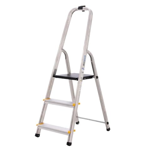 Image of BiGDUG Aluminium Step Ladder - 3 Step Folding Ladder - Non-Slip Surface Hand Rails 3 Tread - Closed Height 1210 mm Platform Height 540 mm